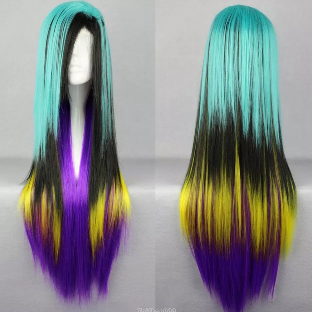 Multi color long straight wig hair - Picture 1 of 1